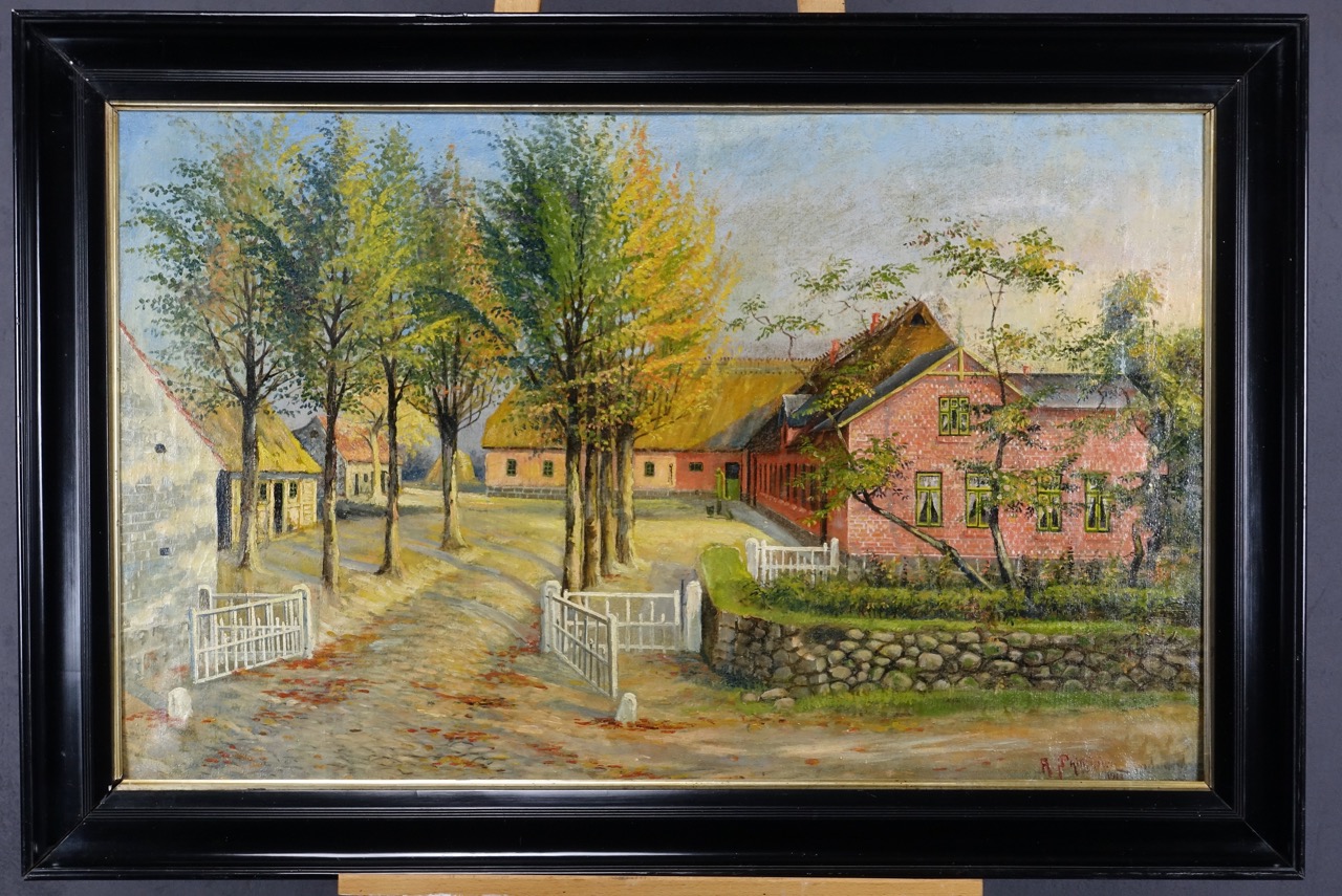 A. Philippsen: Ölgemälde Hinrichsen Hof, Großsolt (Angeliter Höfemaler), signiert datiert 1913