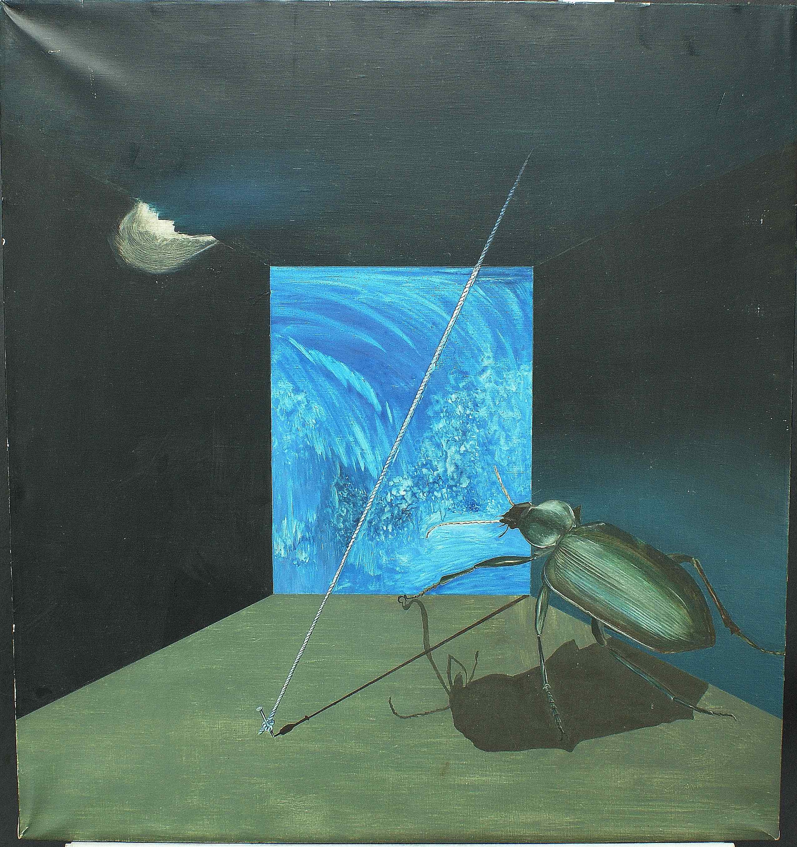 Rüdiger Hoffmann: Ölgemälde Schabe in Box, abstrakt, 1970er Jahre