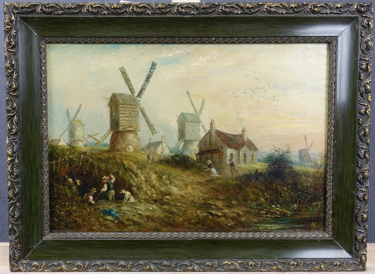 Thomas Cooper Moore: Ölgemälde Hills & Mills, Old Nottingham Forest, signiert, um 1848