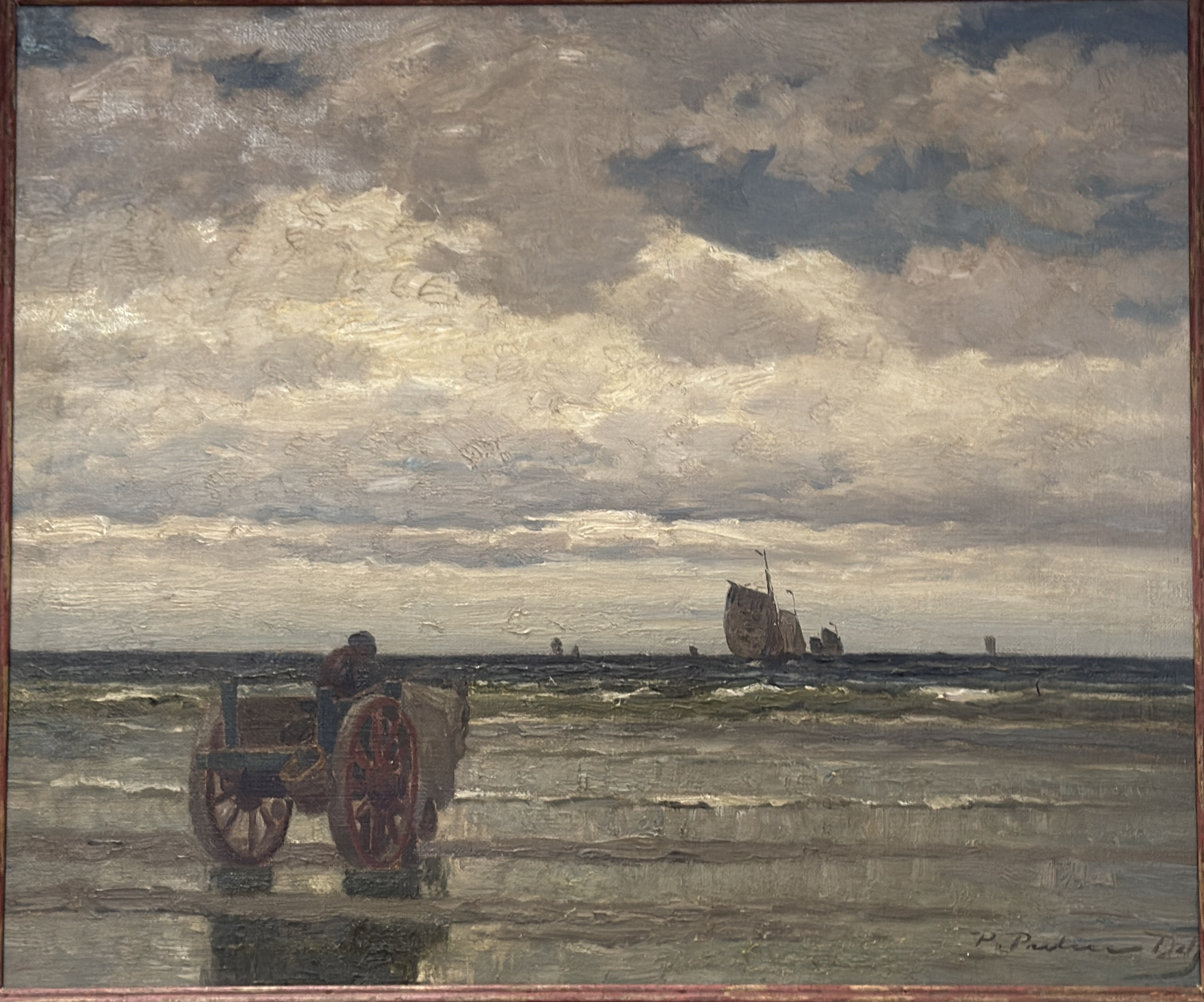 Peter Pulm (1882 – 1960)-(„P. Pulm Ddf.“)-Crevetten/Krabbenwagen an der Nordsee-Ölgemälde