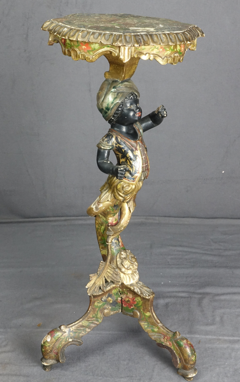 Venezianischer Blackamoor-Beistelltisch, gefasstes Holz, Italien, um 1860