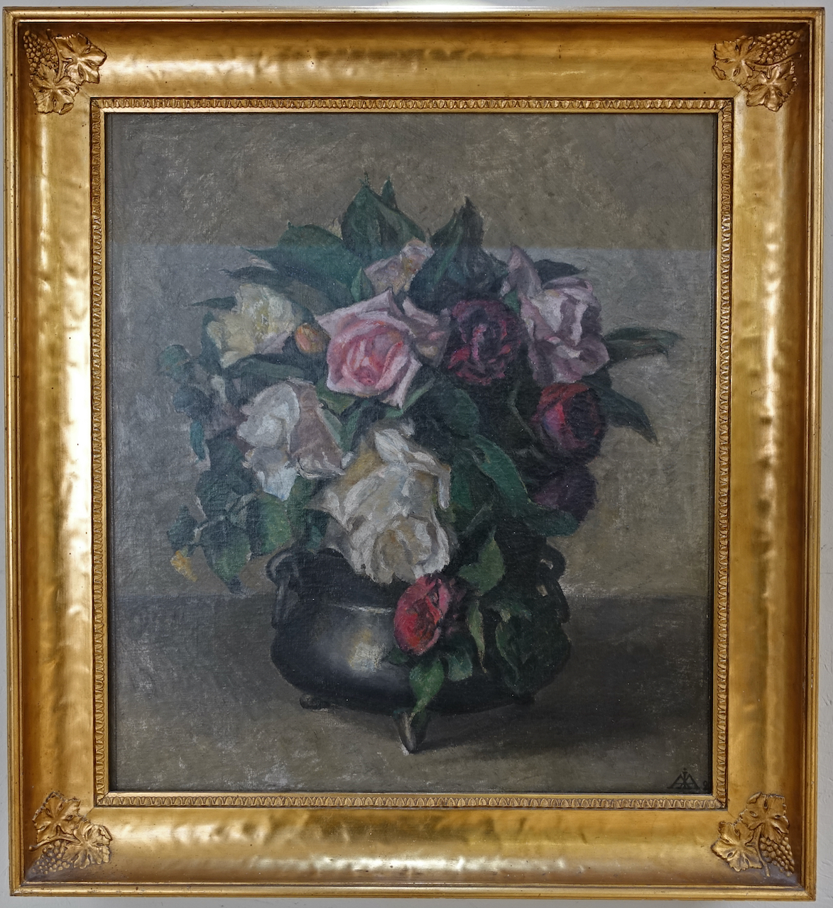 Jørgen Emil Aabye: Ölgemälde Blumenstillleben, signiert datiert 1921, Art Déco