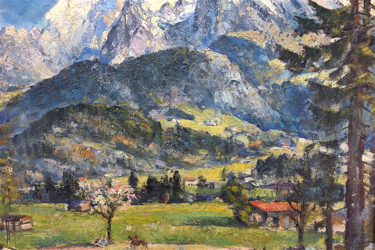 Friedrich Ludwig: Ölgemälde Bergpanorama des Hohen Gölls und des Hohen Bretts, signiert, Expressionismus, erste Hälfte 20. Jahrhundert