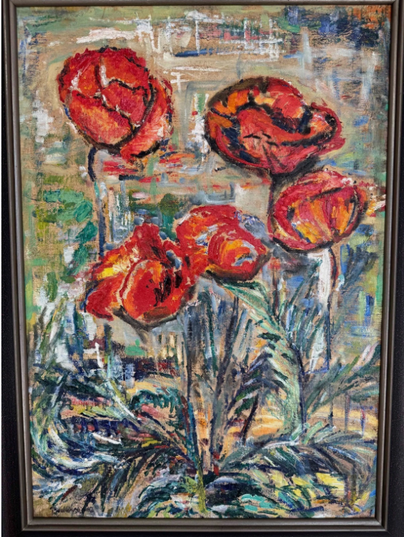 Stanisław Borysowski: Ölgemälde Rote Mohnblumen, signiert, um 1950/1960