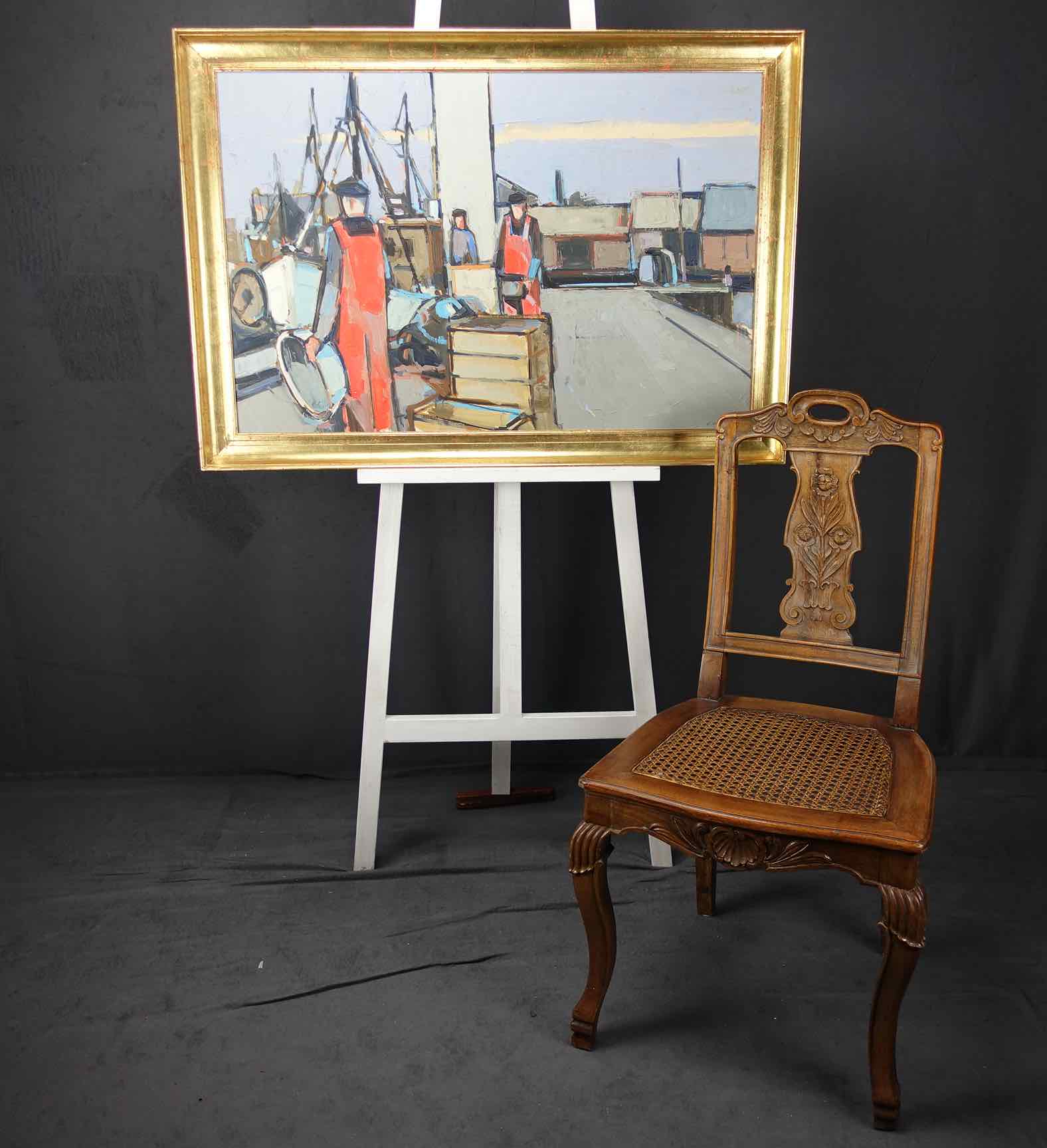 Erik Kærslund: Ölgemälde Kerteminde Havn, Öl und Spachtel, signiert, 1981