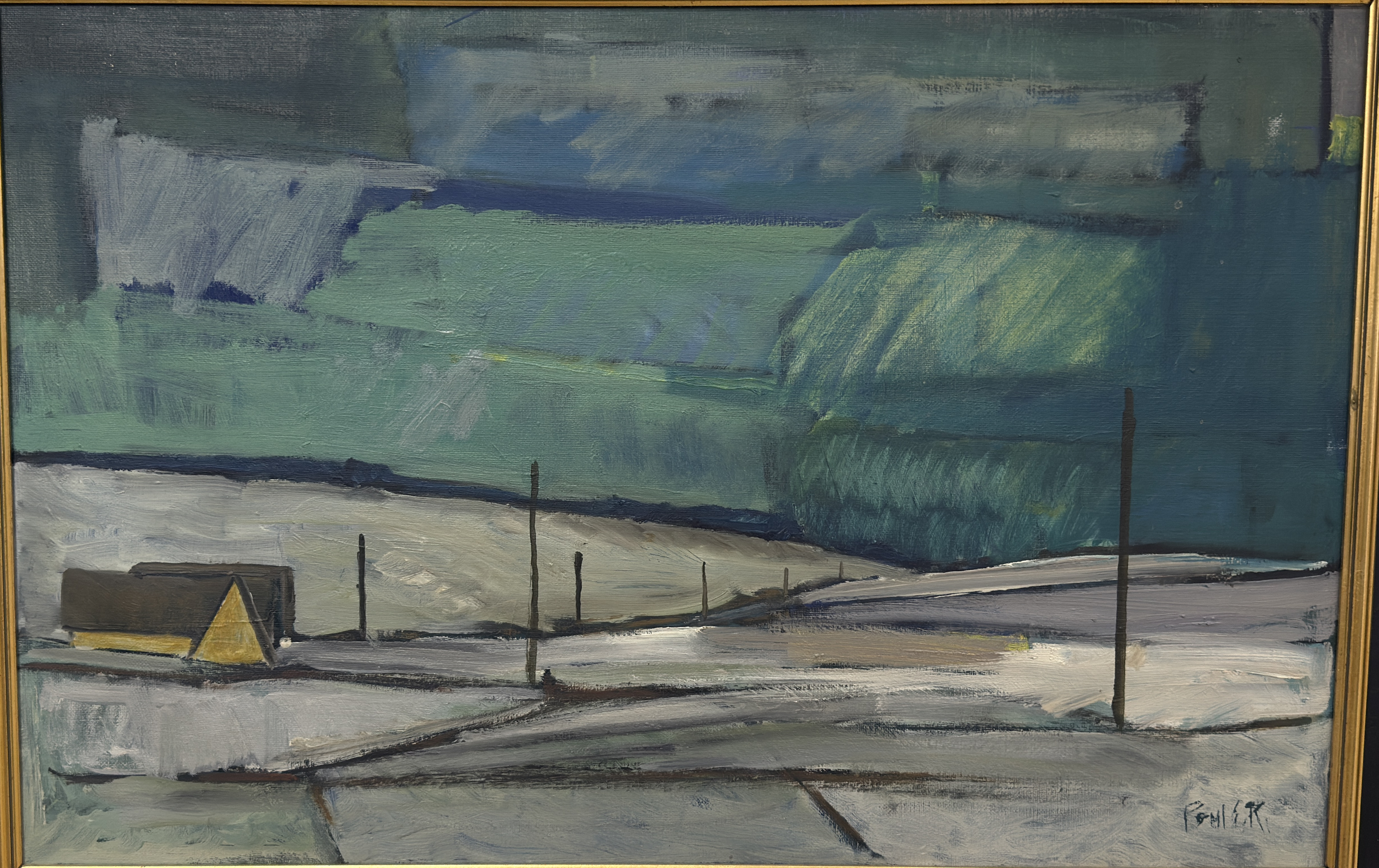 Poul Erik Rasmussen (1932 – 2005)-„Vinterlandskab – Sødr. Jylland“ (Winterlandschaft – Südjütland)-Ölgemälde