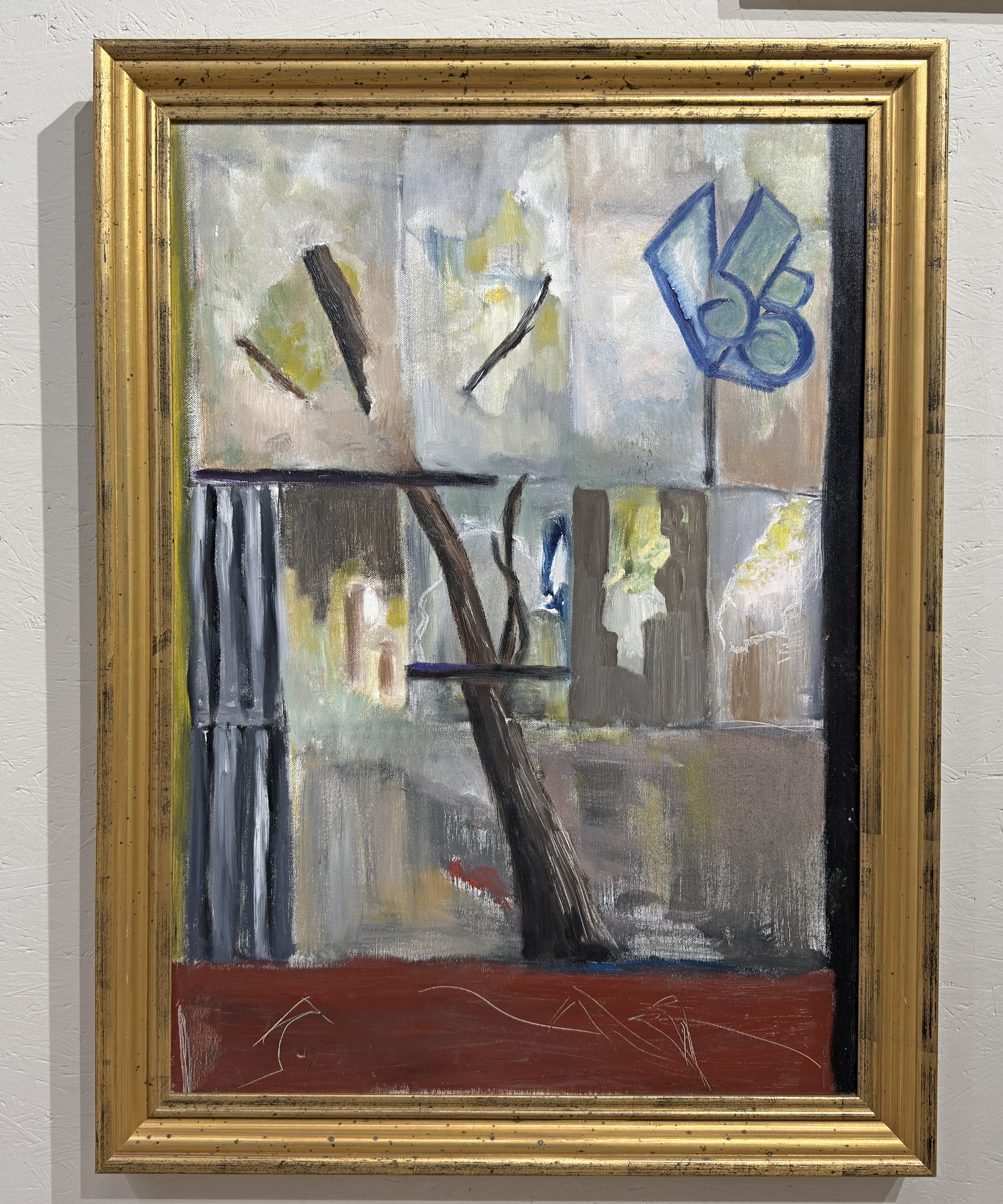 Gerrit M. Bekker(1943-2025)-Abstrahierte Komposition mit blauem Zeichen-