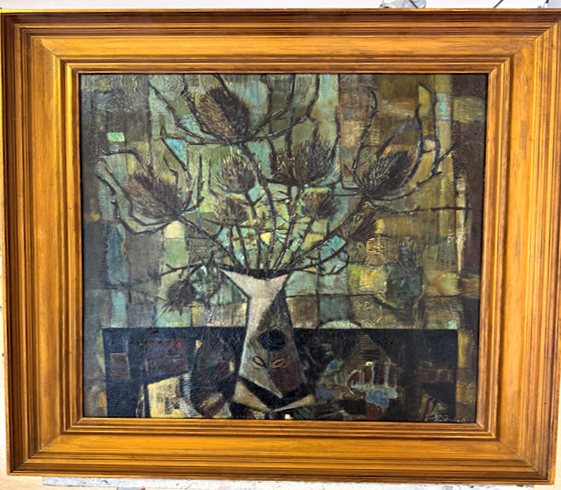 Hans Paukstadt: Ölgemälde Disteln, signiert, 1962