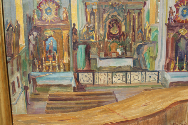 Gustav Wustman: Ölgemälde Barocker Kirchenraum mit Hochaltar, signiert datiert, 1920er Jahre