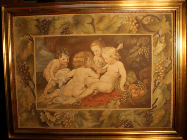 Gobelinartiges Wandbild nach Rubens: Putten mit Früchten und Weinlaub, Dresden, um 1920
