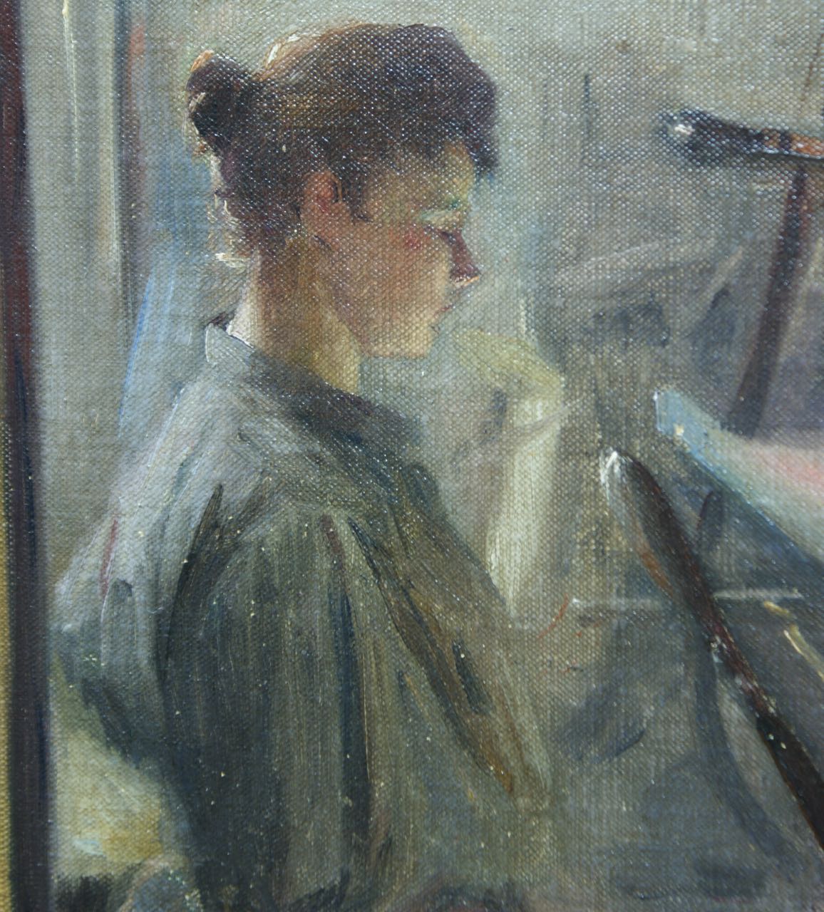 Paul Hoeniger: Ölgemälde Die Weberin, signiert datiert, Wilhelminische Epoche, 1896