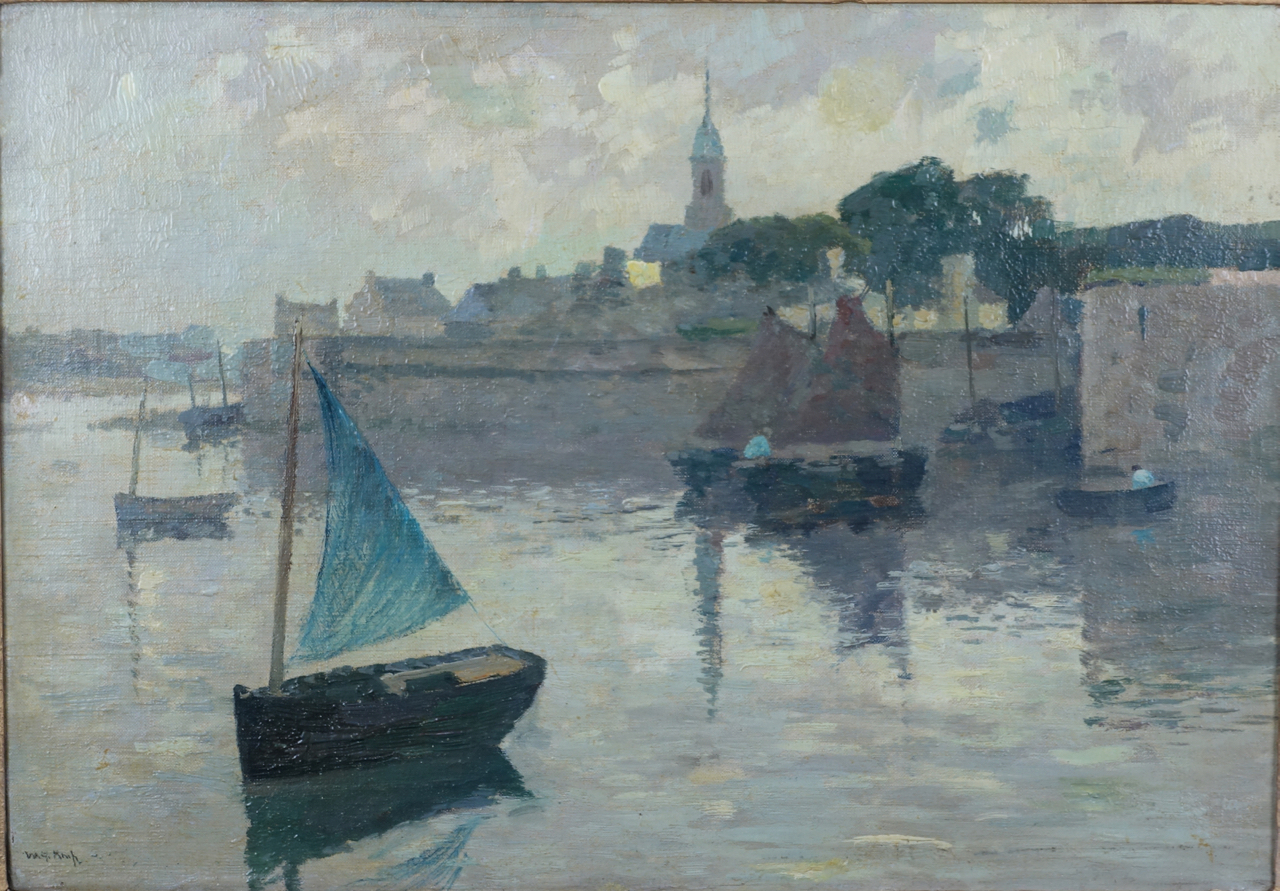 Willem Alexander Knip: Ölgemälde Niederländischer Hafen, signiert, Impressionismus, um 1900