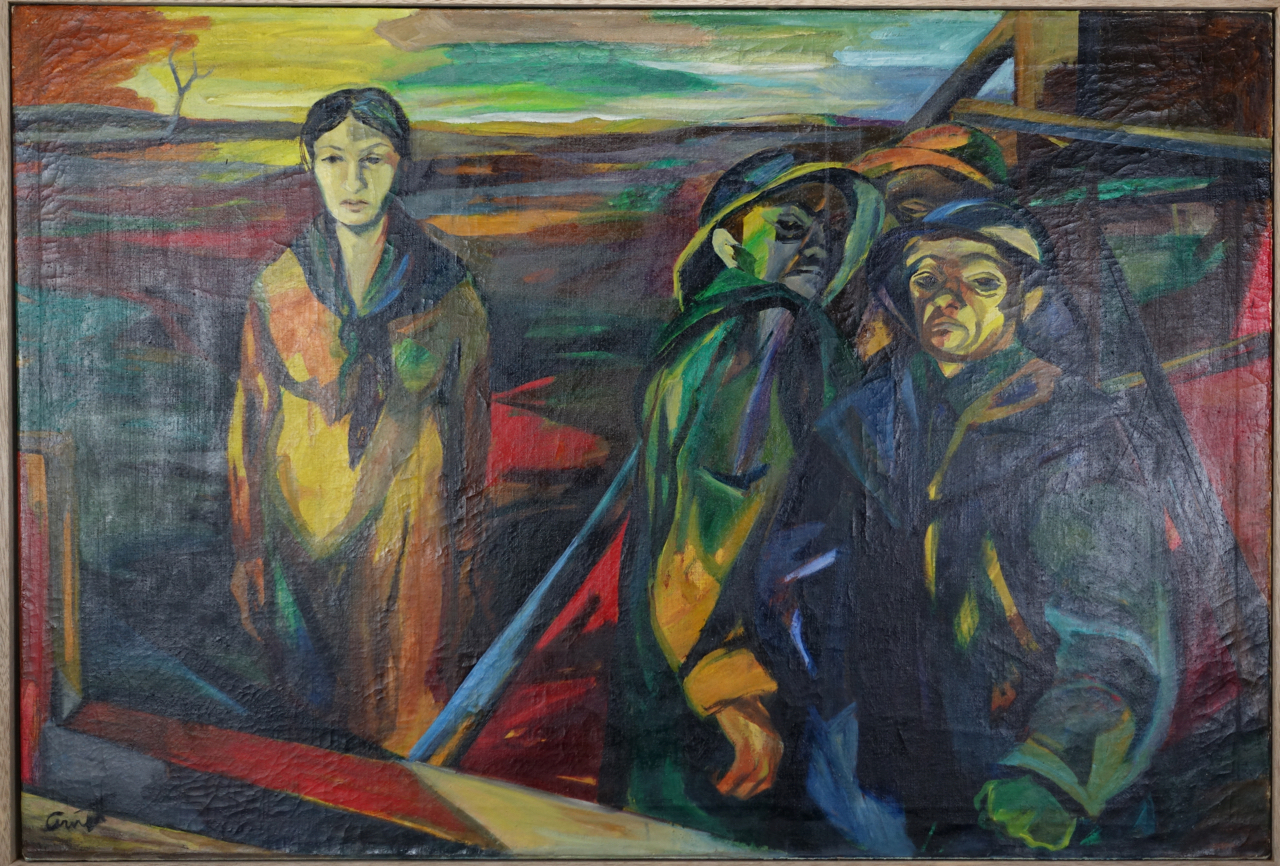 Hannes Gruber: Ölgemälde Drei Figuren in expressiver Landschaft, signiert, Zweite Hälfte 20. Jahrhundert