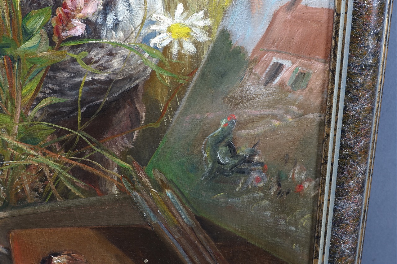 Henri-Arthur Bonnefoy: Ölgemälde Hahn mit Malerpalette, signiert, zweite Hälfte 19. Jahrhundert