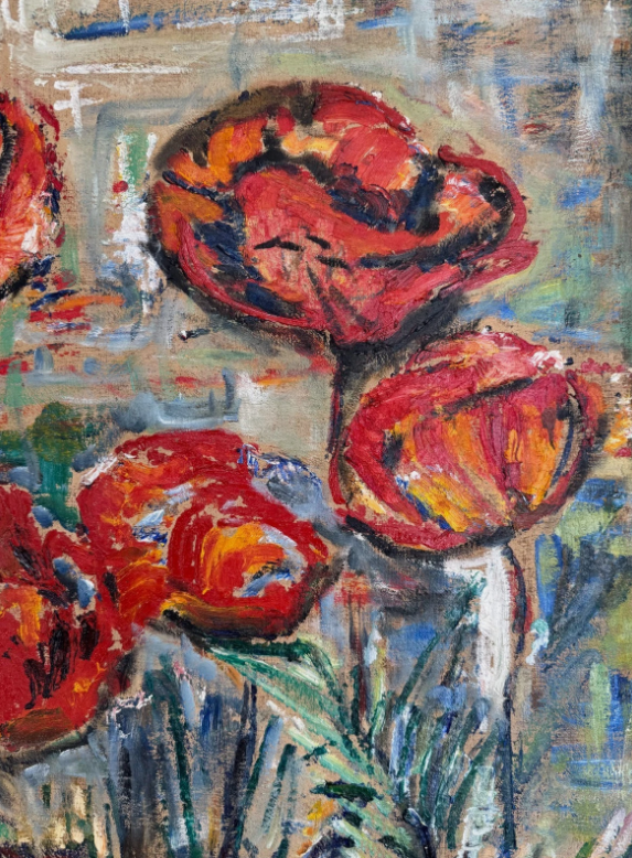 Stanisław Borysowski: Ölgemälde Rote Mohnblumen, signiert, um 1950/1960