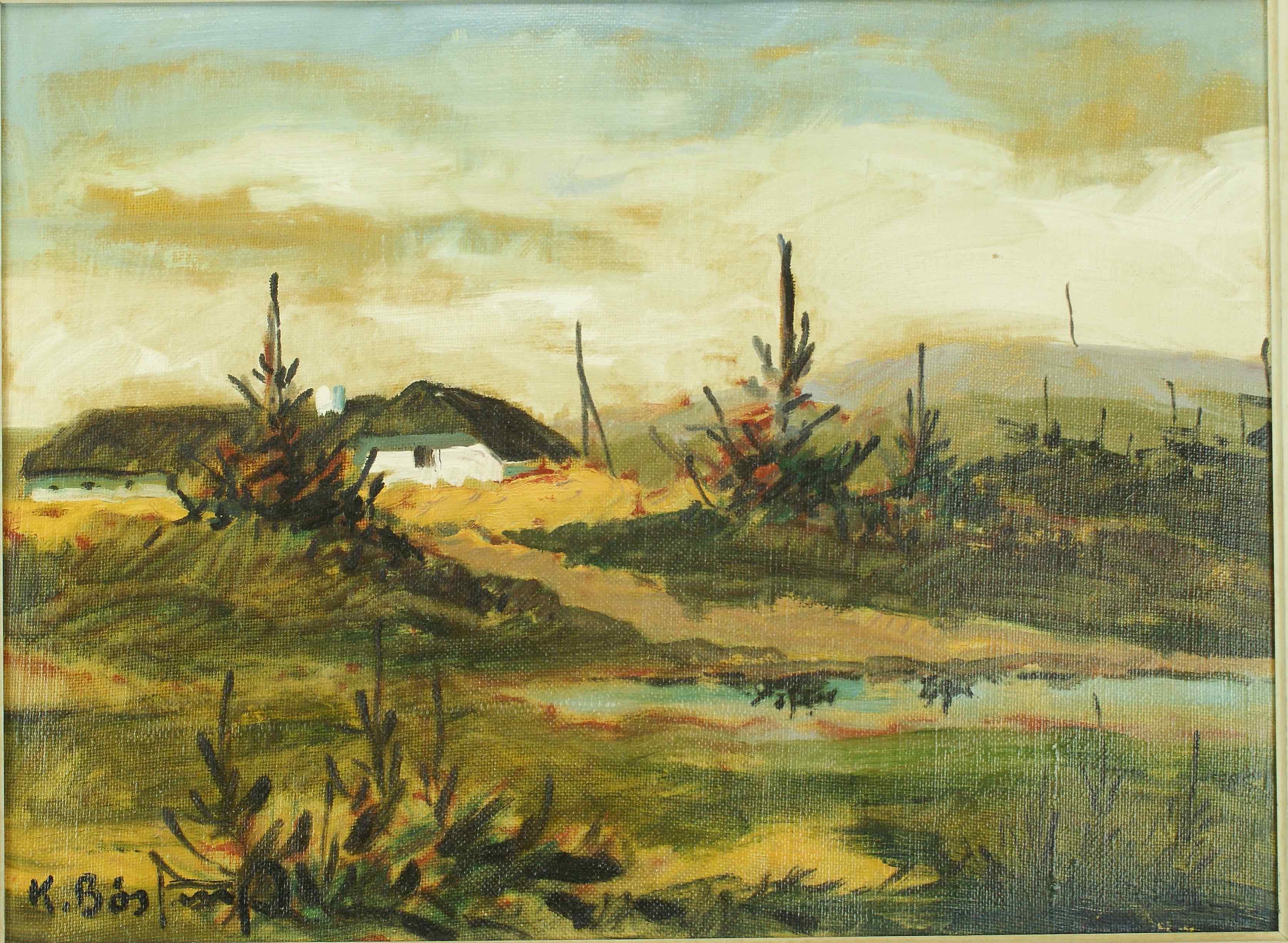 Knud Böstrup: Ölgemälde Haus in den Dünen, signiert, Impressionismus, um 1968