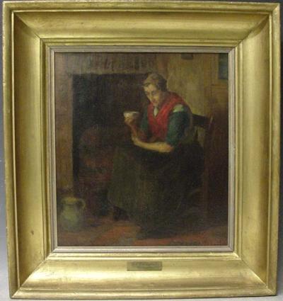 Hendricus Anthonius Dievenbach: Ölgemälde Lesende Bäuerin, signiert, um 1900
