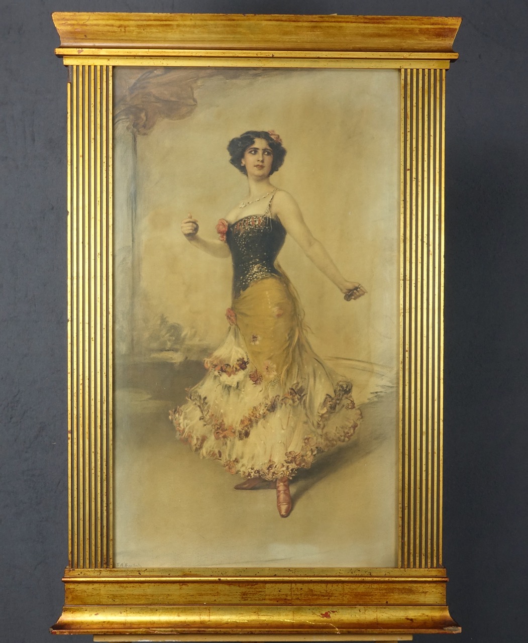 Friedrich August von Kaulbach: Druckgrafik Kastagnetten-Tänzerin, bezeichnet, um 1914