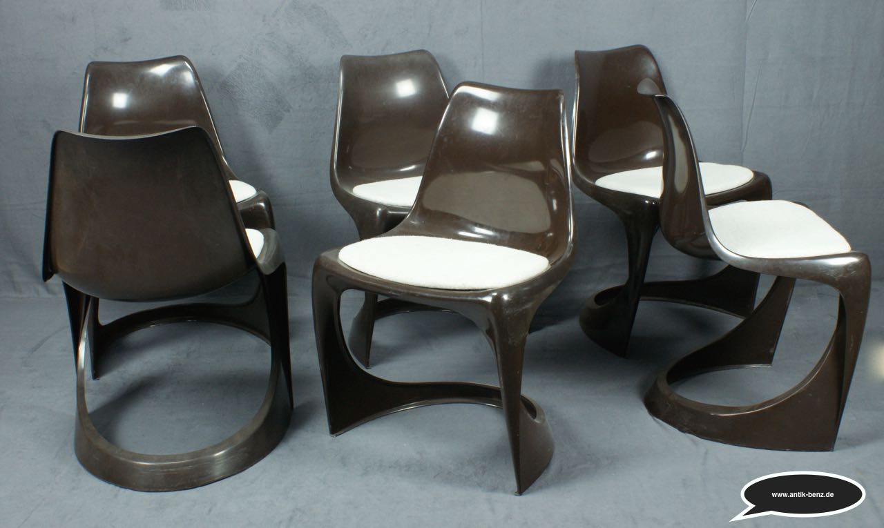 6er-Satz Cado 290 Stühle, Design Steen Østergaard, Kunststoff, Dänemark, 1970er Jahre
