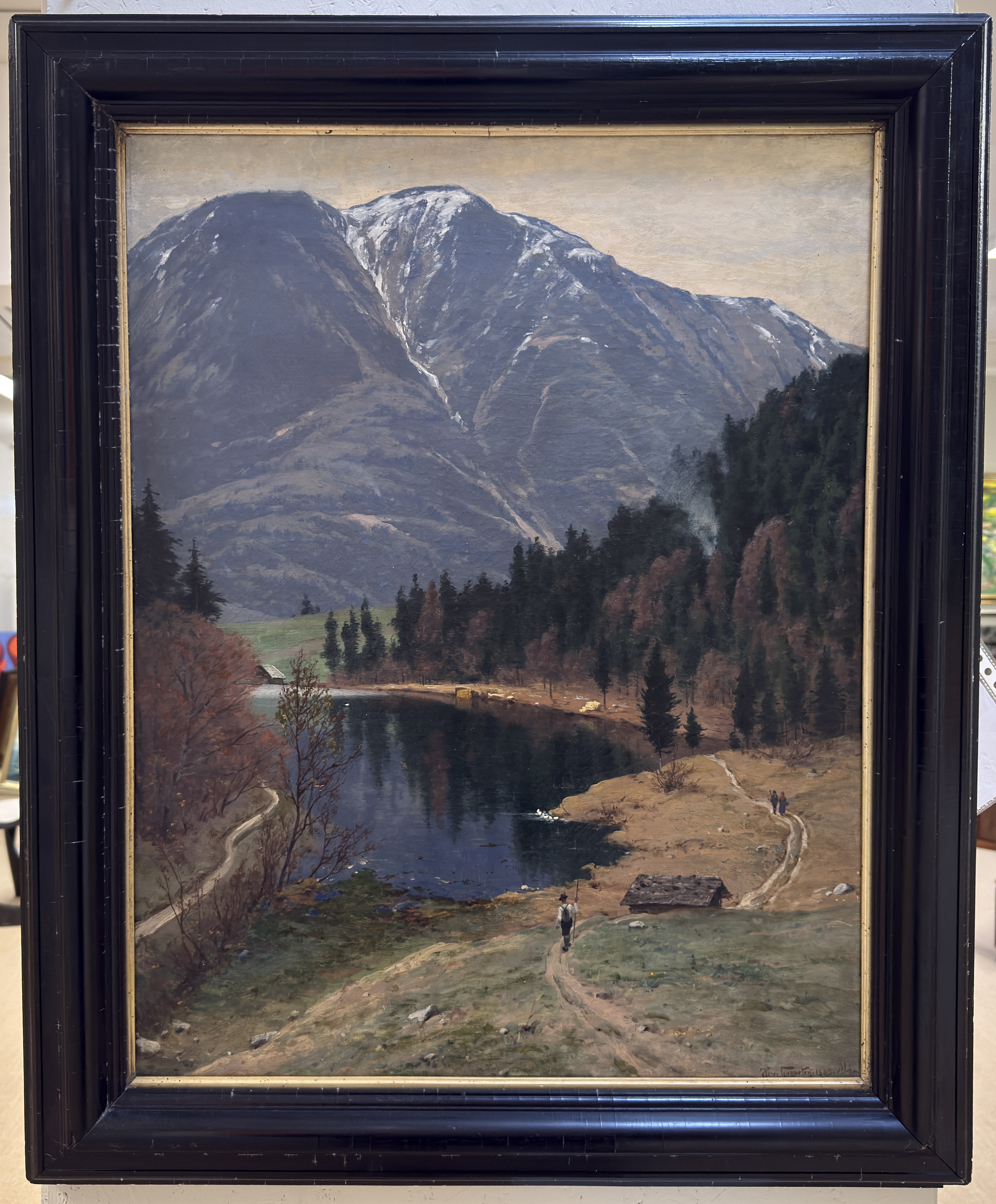 Heinrich Gogarten: Ölgemälde Partie am Riessersee bei Garmisch-Partenkirchen, signiert datiert, Düsseldorfer Schule, 1895