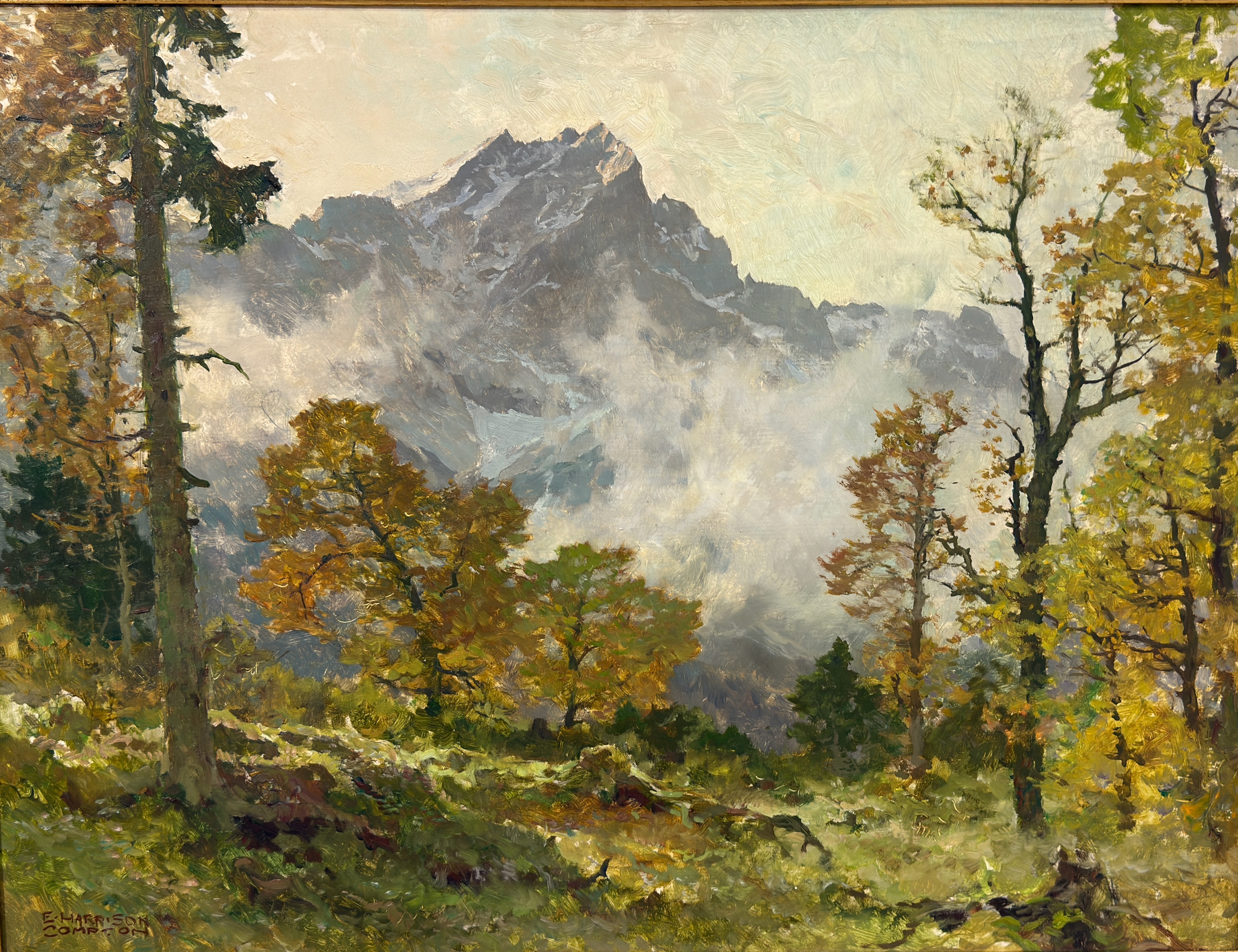 Edward Harrison Compton (1881  – 1960 ) Wettersteingebirge – Blick auf das Zugspitzmassiv mit Höllental / Waxenstein-Ölgemälde