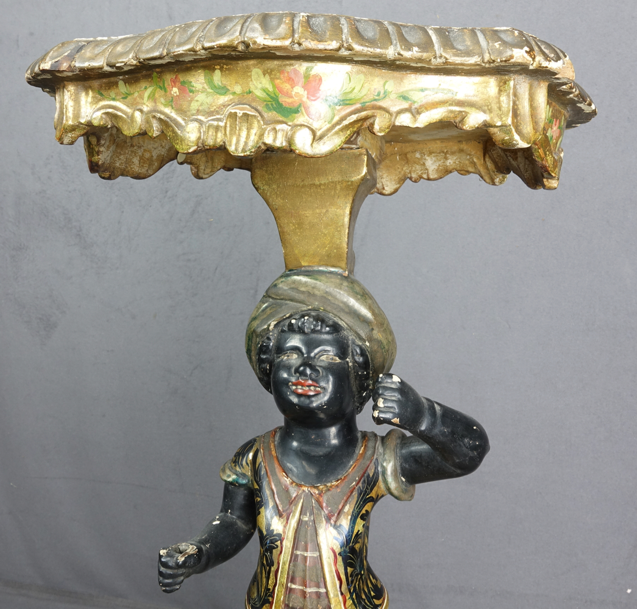 Venezianischer Blackamoor-Beistelltisch, gefasstes Holz, Italien, um 1860