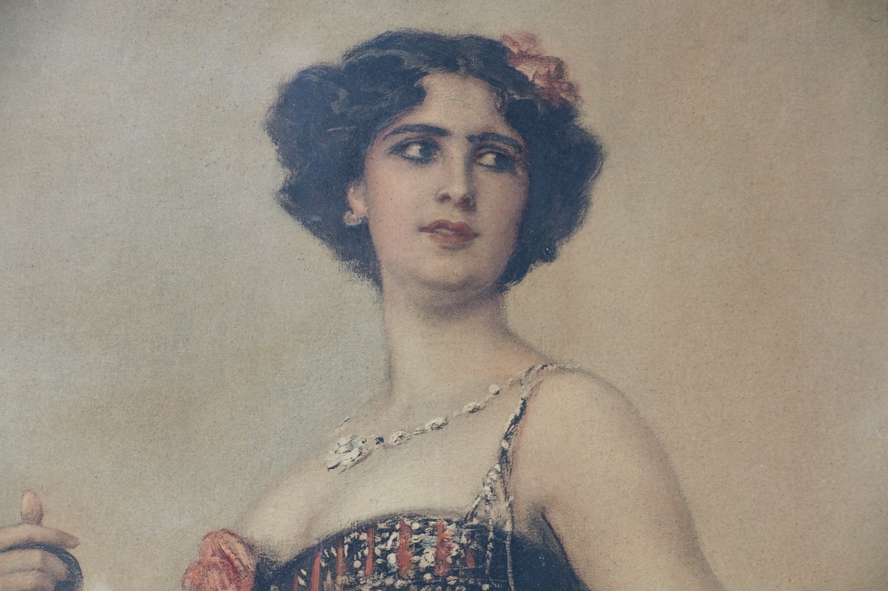 Friedrich August von Kaulbach: Druckgrafik Kastagnetten-Tänzerin, bezeichnet, um 1914