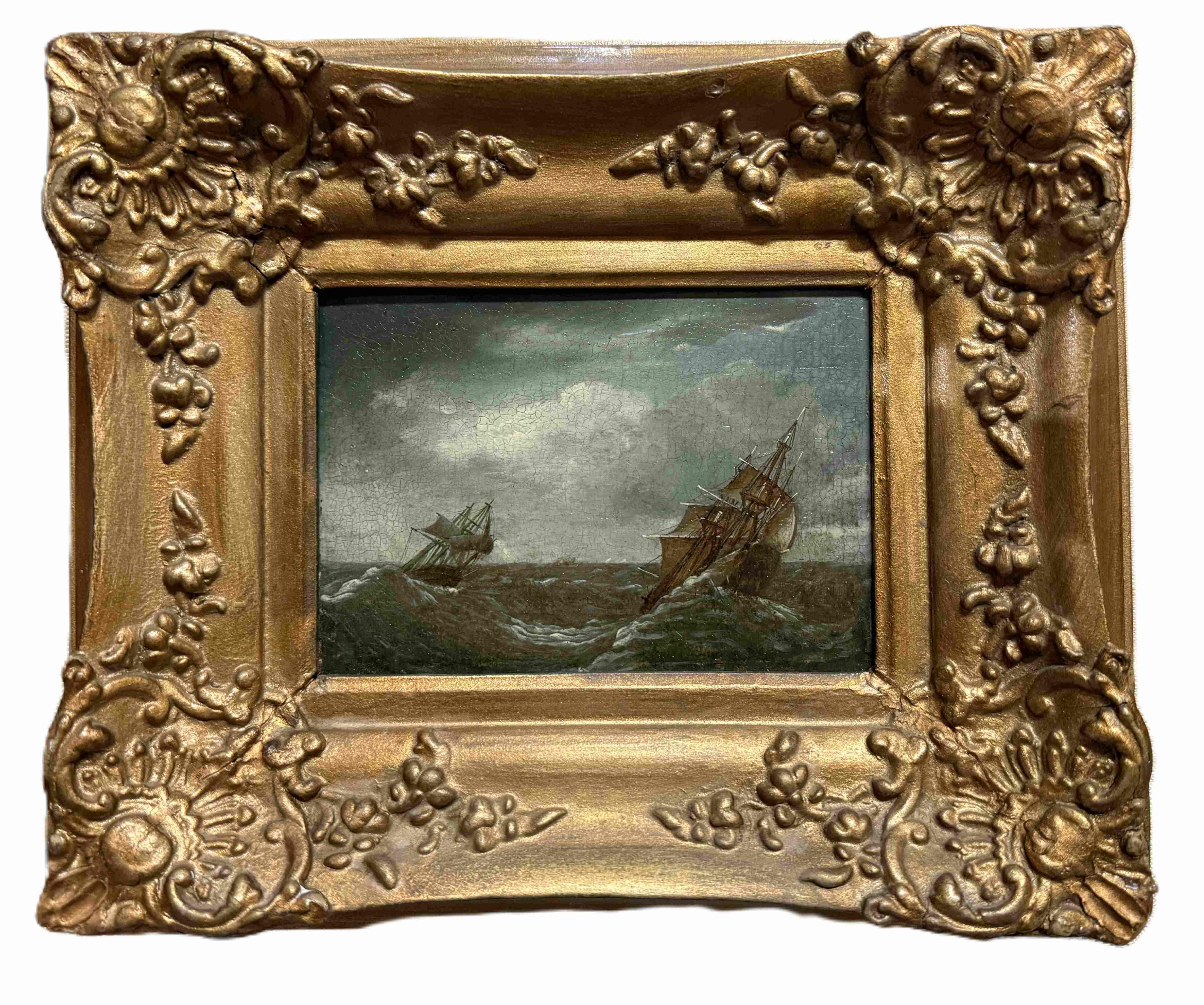 John Peters: Ölgemälde Paar Maritime Miniaturen, bezeichnet, um 1650