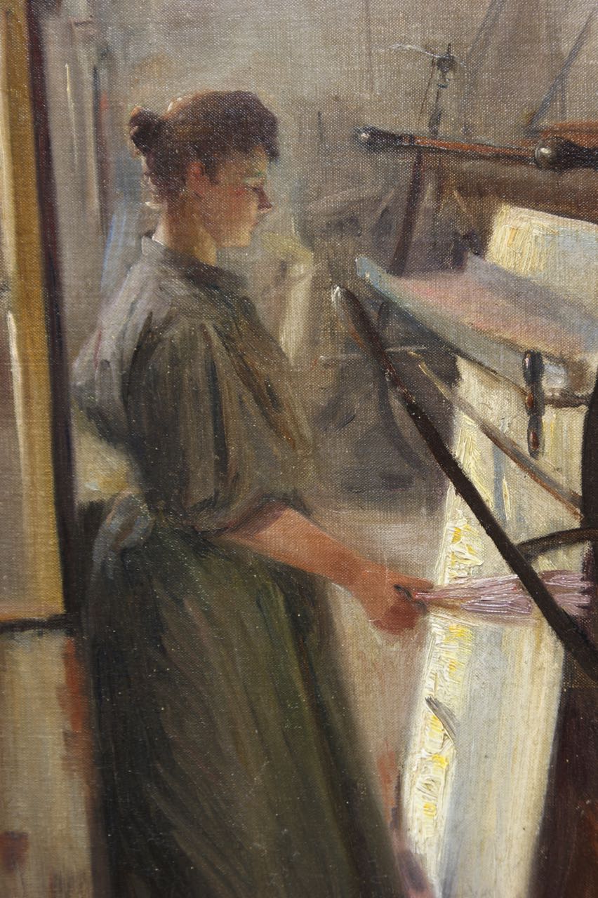 Paul Hoeniger: Ölgemälde Die Weberin, signiert datiert, Wilhelminische Epoche, 1896