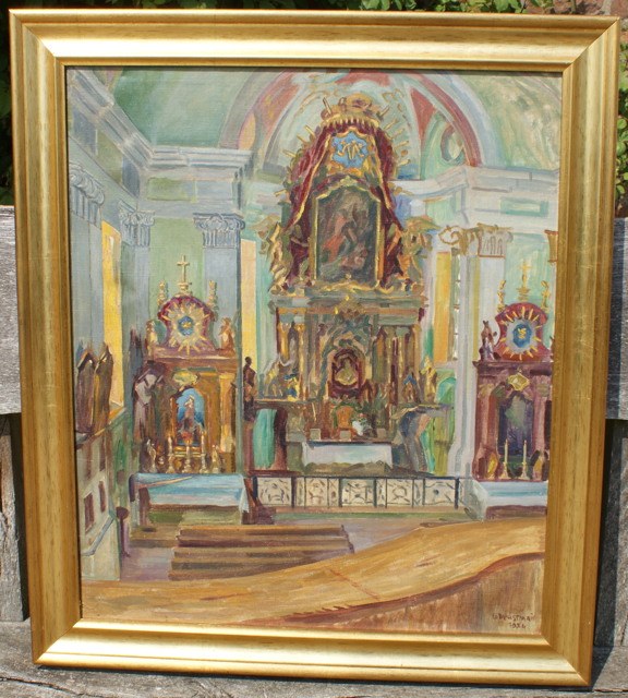 Gustav Wustman: Ölgemälde Barocker Kirchenraum mit Hochaltar, signiert datiert, 1920er Jahre