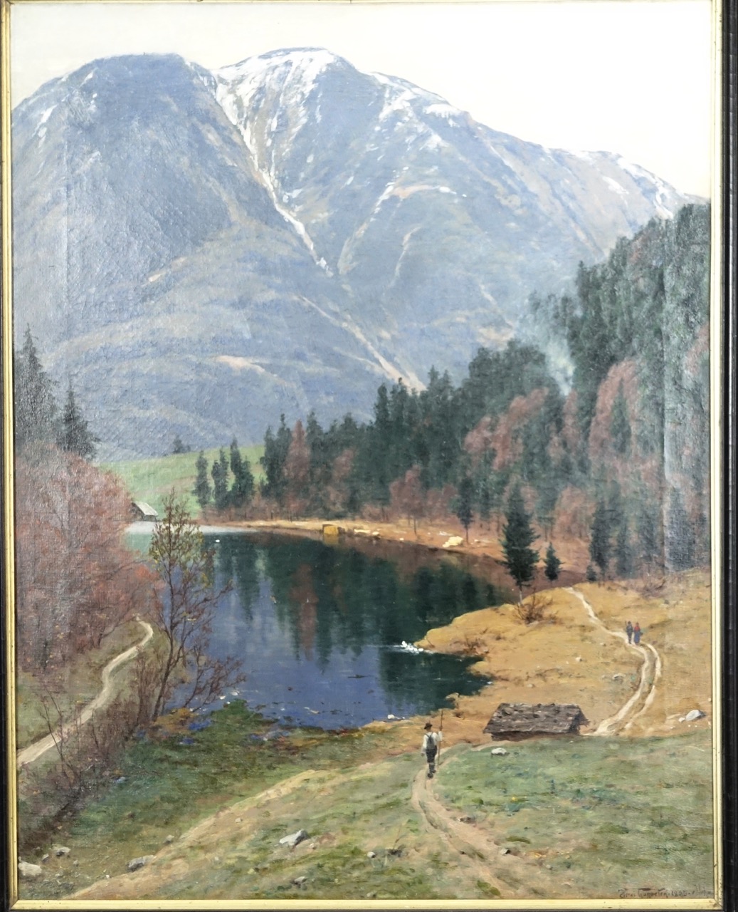 Heinrich Gogarten: Ölgemälde Partie am Riessersee bei Garmisch-Partenkirchen, signiert datiert, Düsseldorfer Schule, 1895
