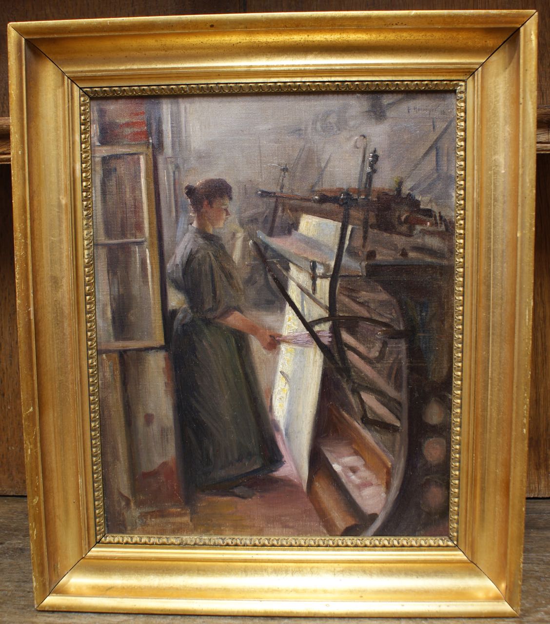 Paul Hoeniger: Ölgemälde Die Weberin, signiert datiert, Wilhelminische Epoche, 1896