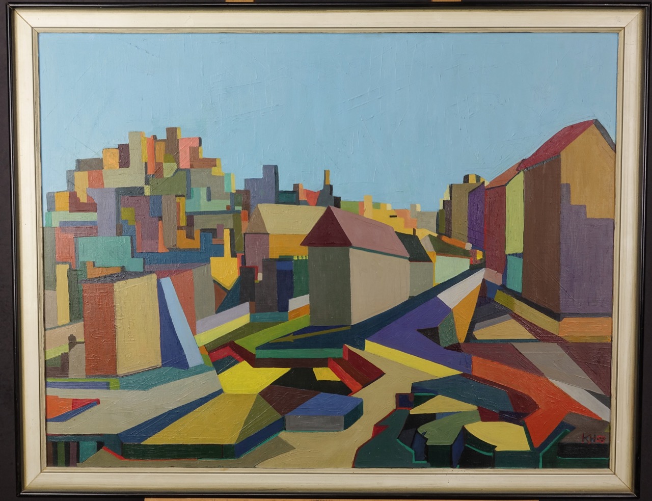Professor Dr. Kurt Hauss-Verlassene Stadt-Ölgemälde signiert, 1958