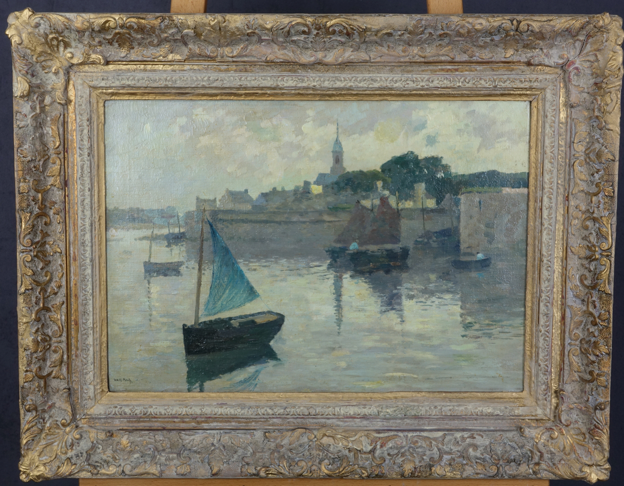 Willem Alexander Knip: Ölgemälde Niederländischer Hafen, signiert, Impressionismus, um 1900