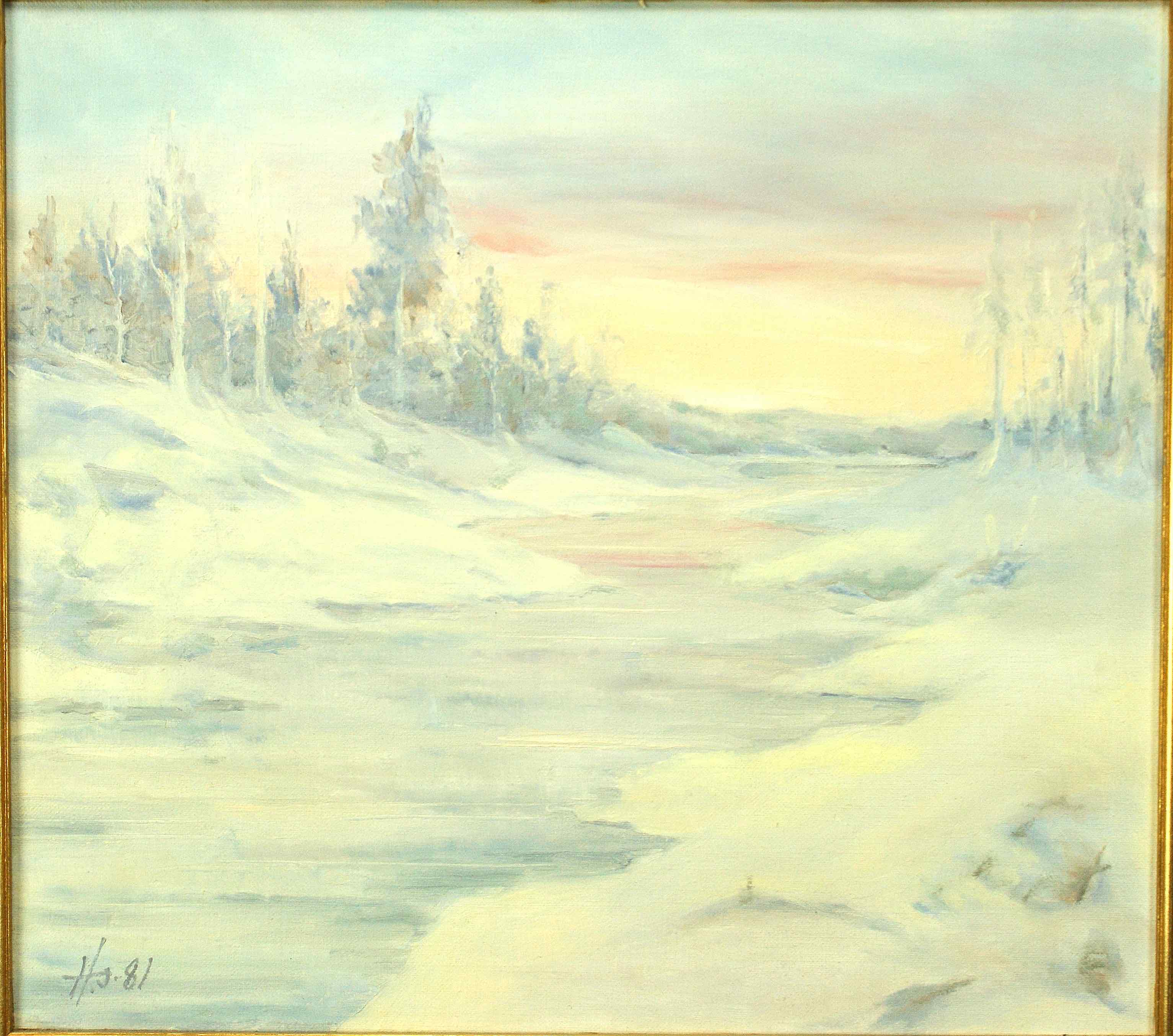 Hans Moos Sillesen: Ölgemälde Winterlandschaft, bezeichnet, 1970er/1980er Jahre