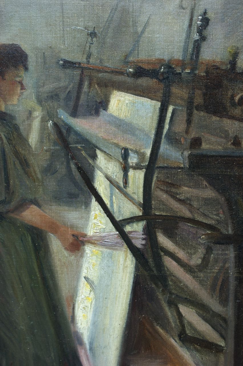 Paul Hoeniger: Ölgemälde Die Weberin, signiert datiert, Wilhelminische Epoche, 1896