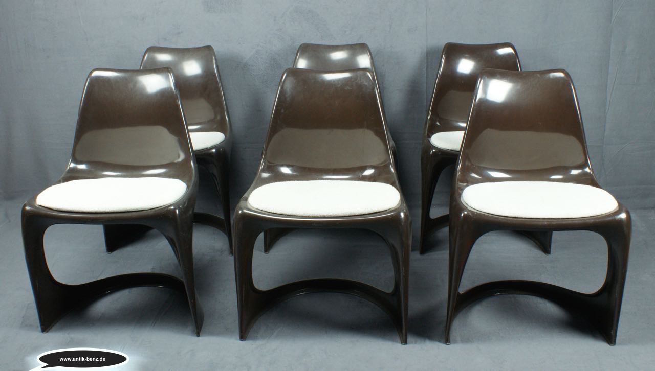 6er-Satz Cado 290 Stühle, Design Steen Østergaard, Kunststoff, Dänemark, 1970er Jahre