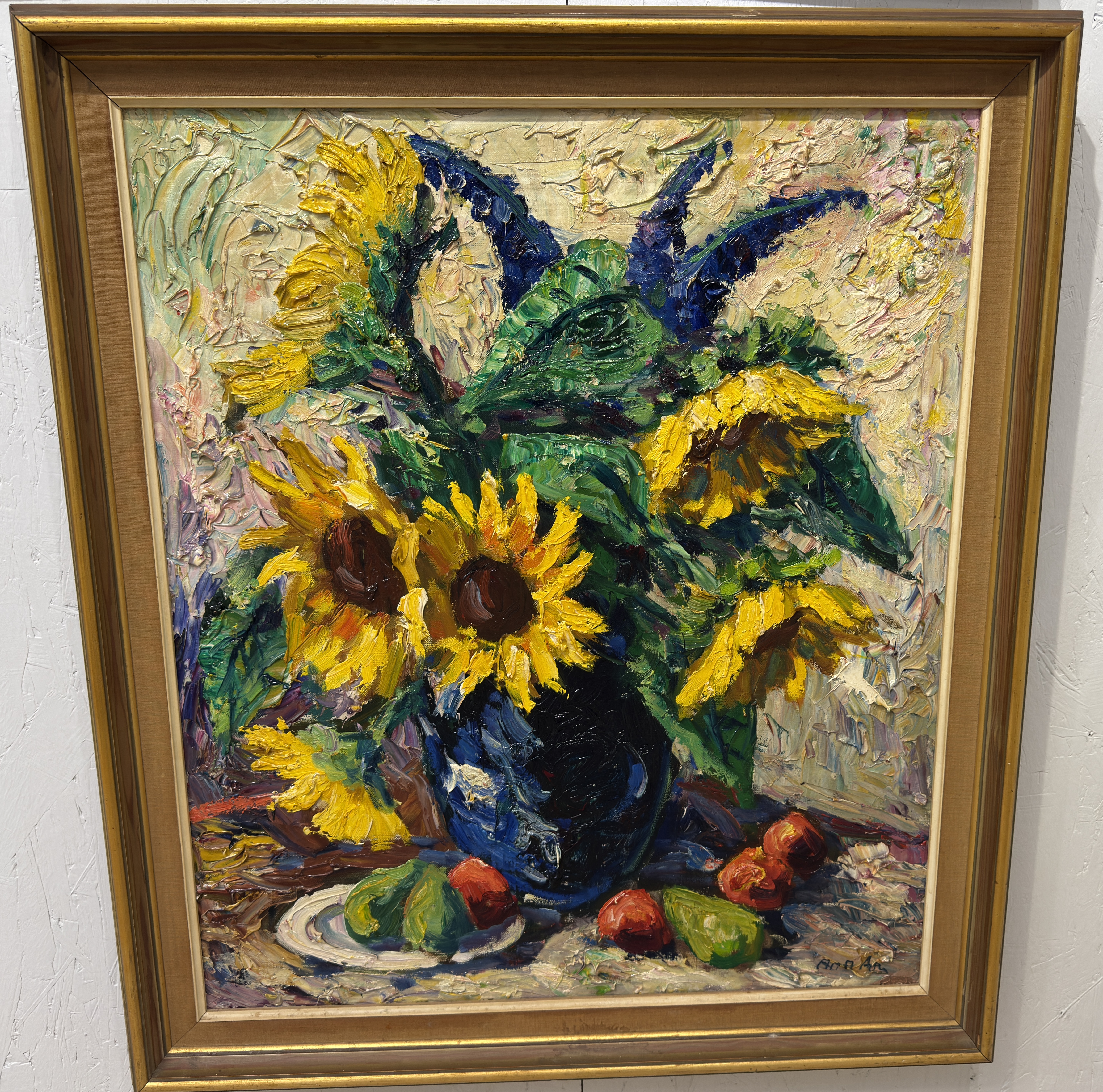 Finn Andersen: Ölgemälde Sonnenblumen, signiert, Expressionismus, erste Hälfte 20. Jahrhundert