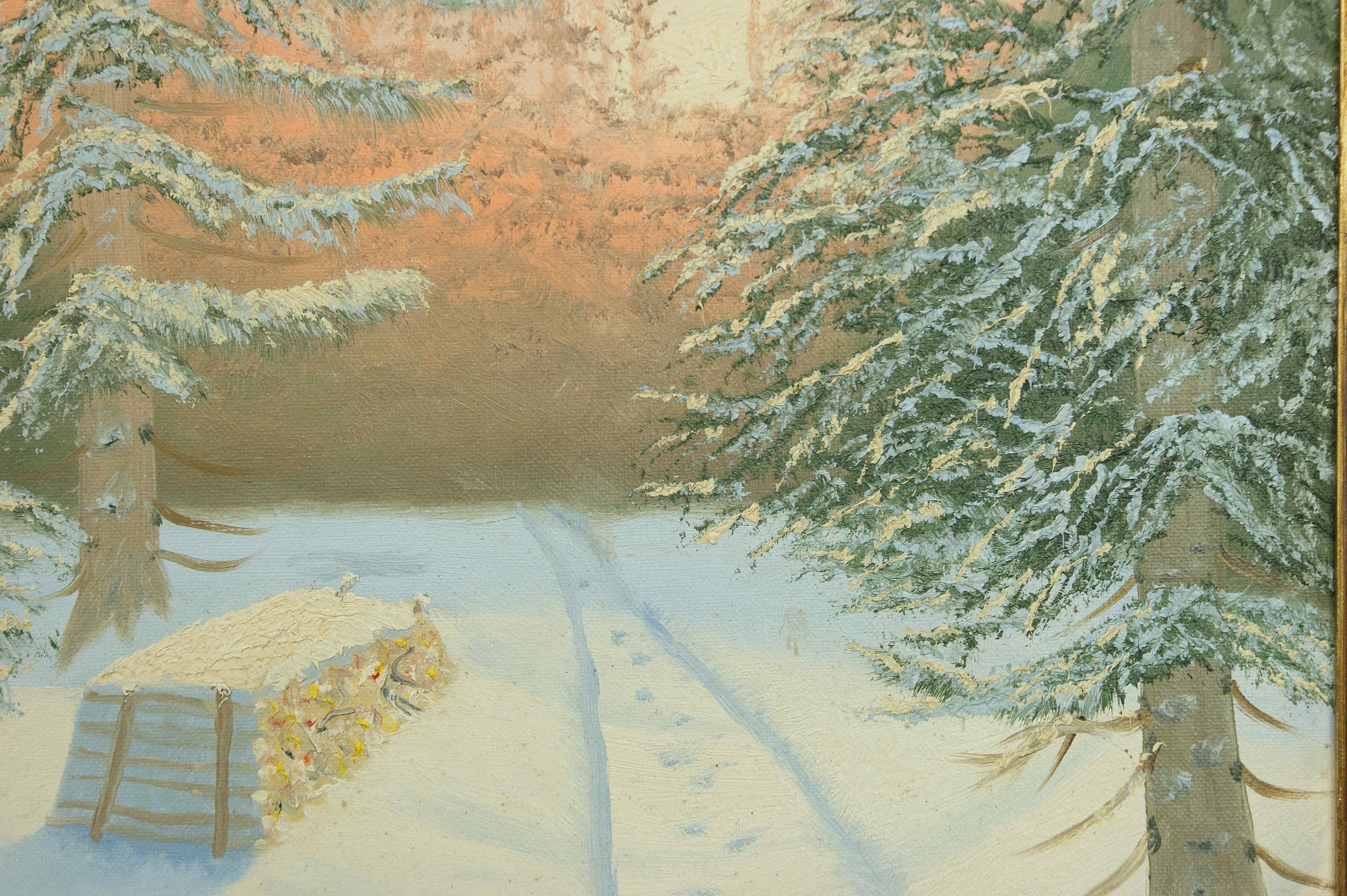 G. Jøns: Ölgemälde Waldweg im Schnee, signiert, um 1920