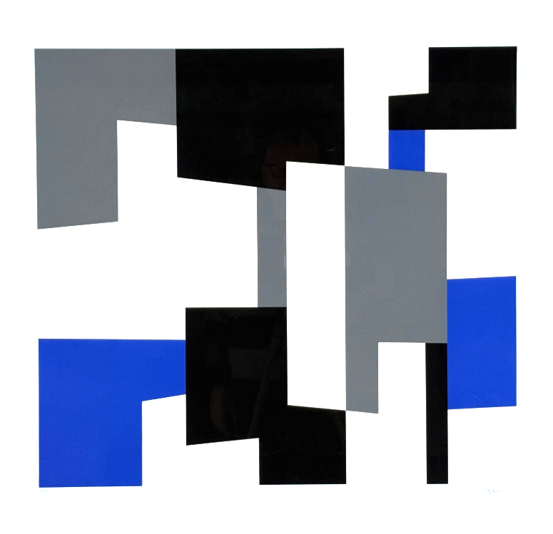 Yaacov Agam: Farbsiebdruck Blue Five, Kinetische Komposition, bezeichnet, Op Art, 1976