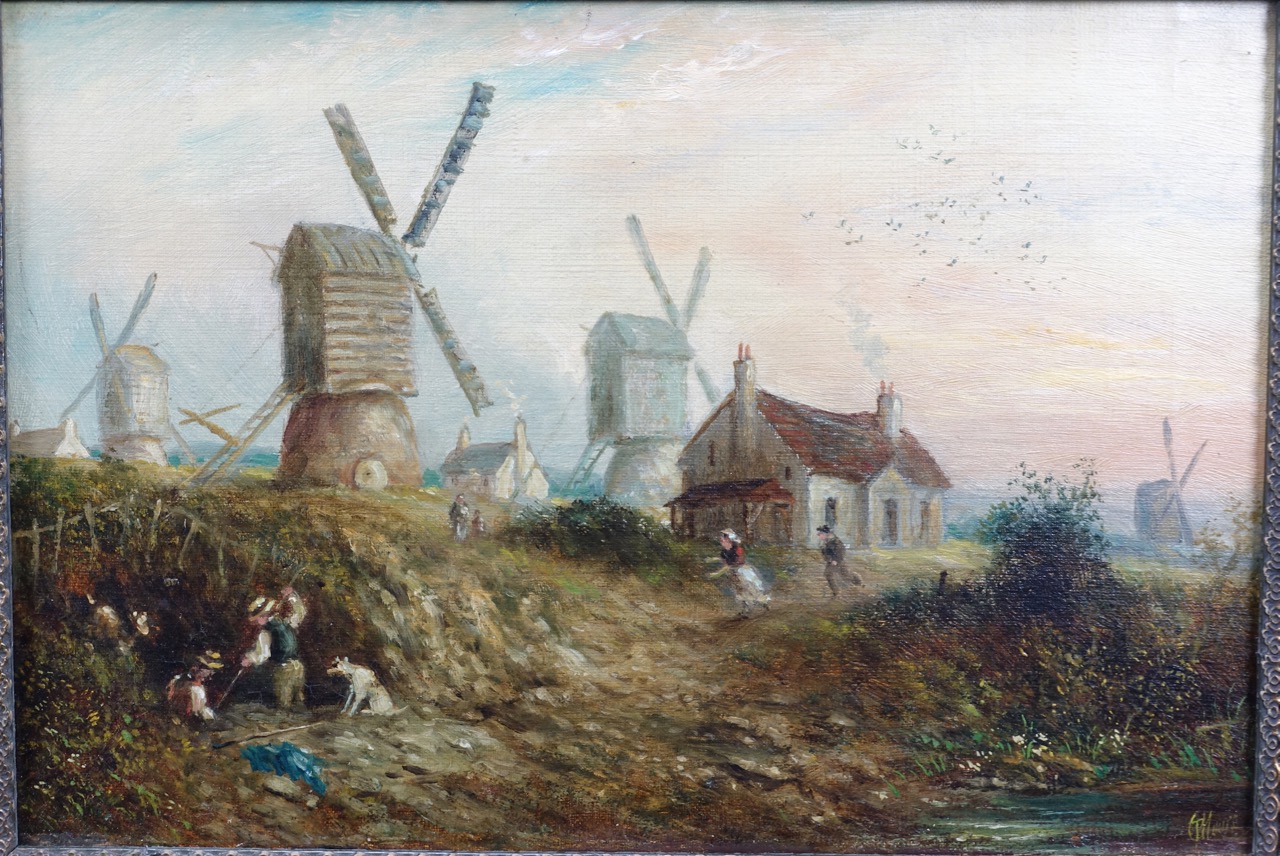 Thomas Cooper Moore: Ölgemälde Hills & Mills, Old Nottingham Forest, signiert, um 1848