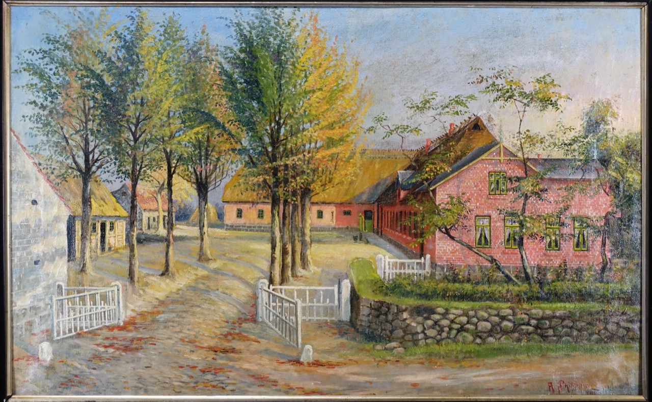 A. Philippsen: Ölgemälde Hinrichsen Hof, Großsolt (Angeliter Höfemaler), signiert datiert 1913