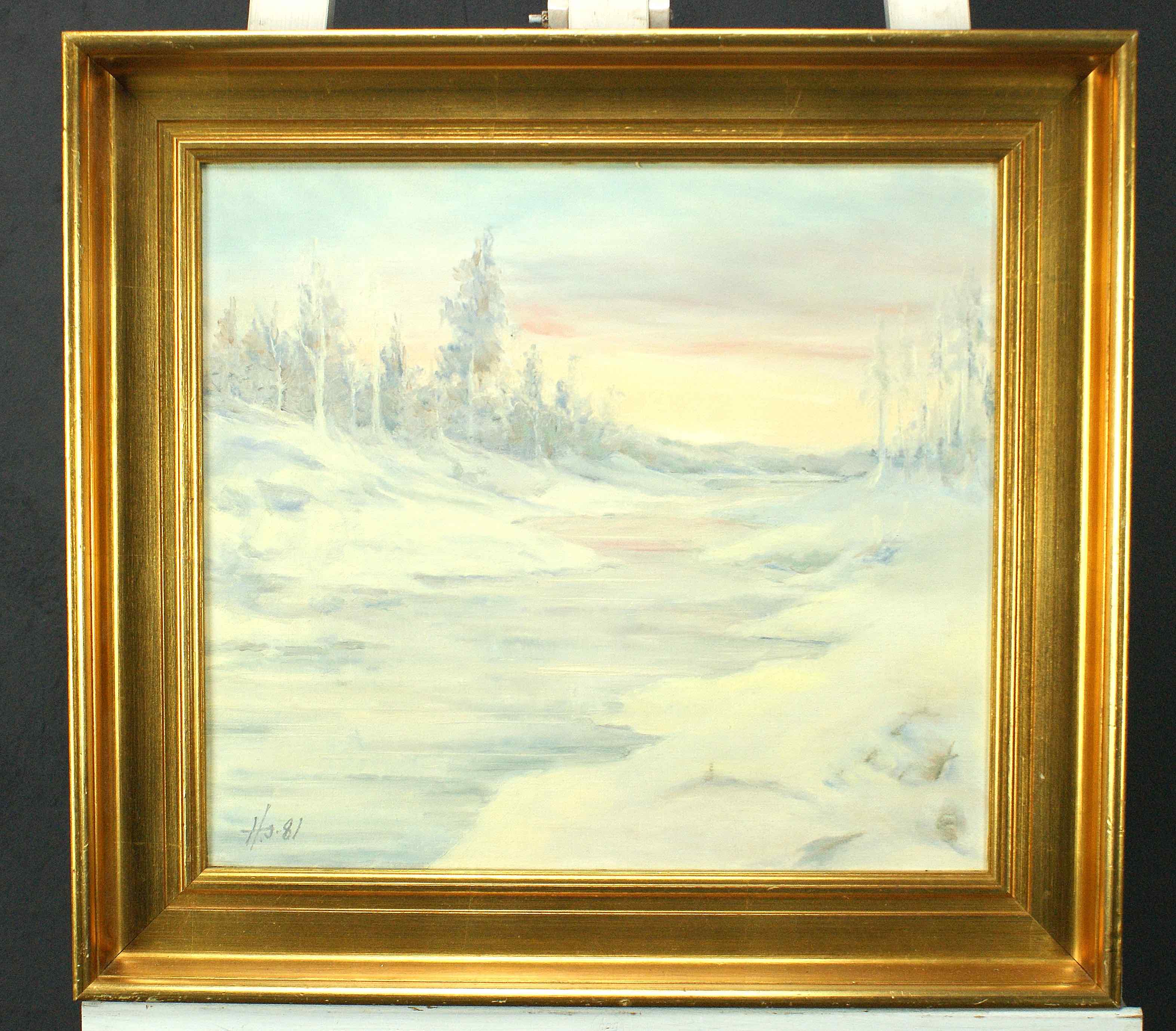 Hans Moos Sillesen: Ölgemälde Winterlandschaft, bezeichnet, 1970er/1980er Jahre