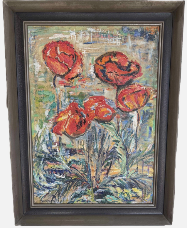 Stanisław Borysowski: Ölgemälde Rote Mohnblumen, signiert, um 1950/1960