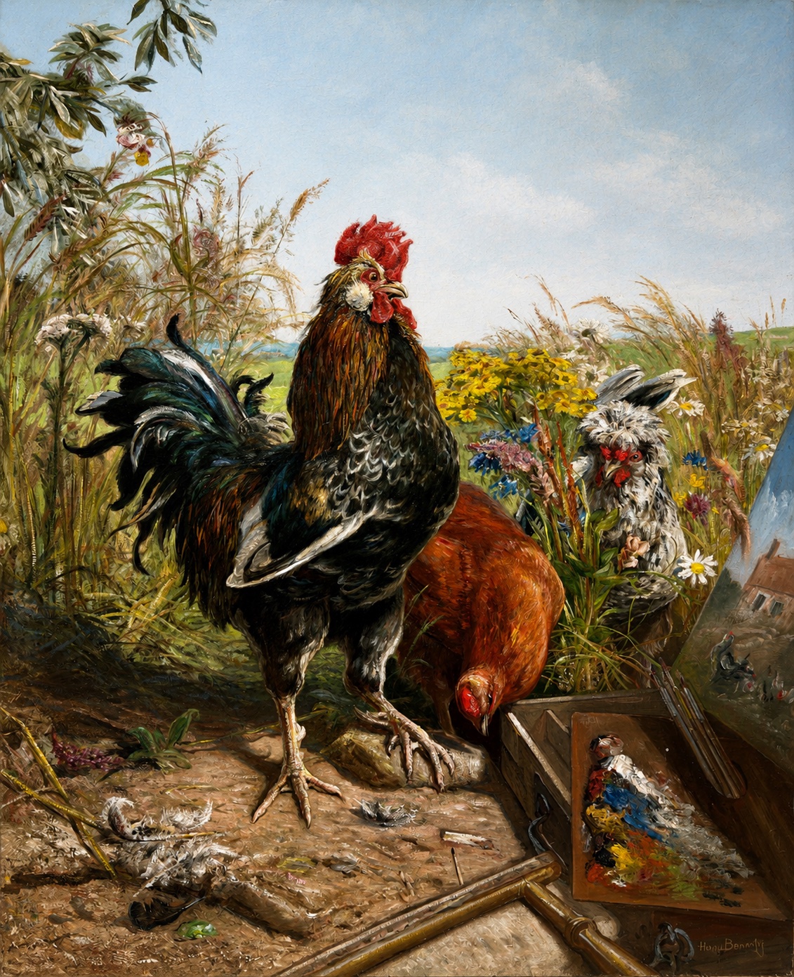 HENRI ARTHUR BONNEFOY (1839-1917)-HAUPTWERK-Les Poules – Scène de basse-cour-