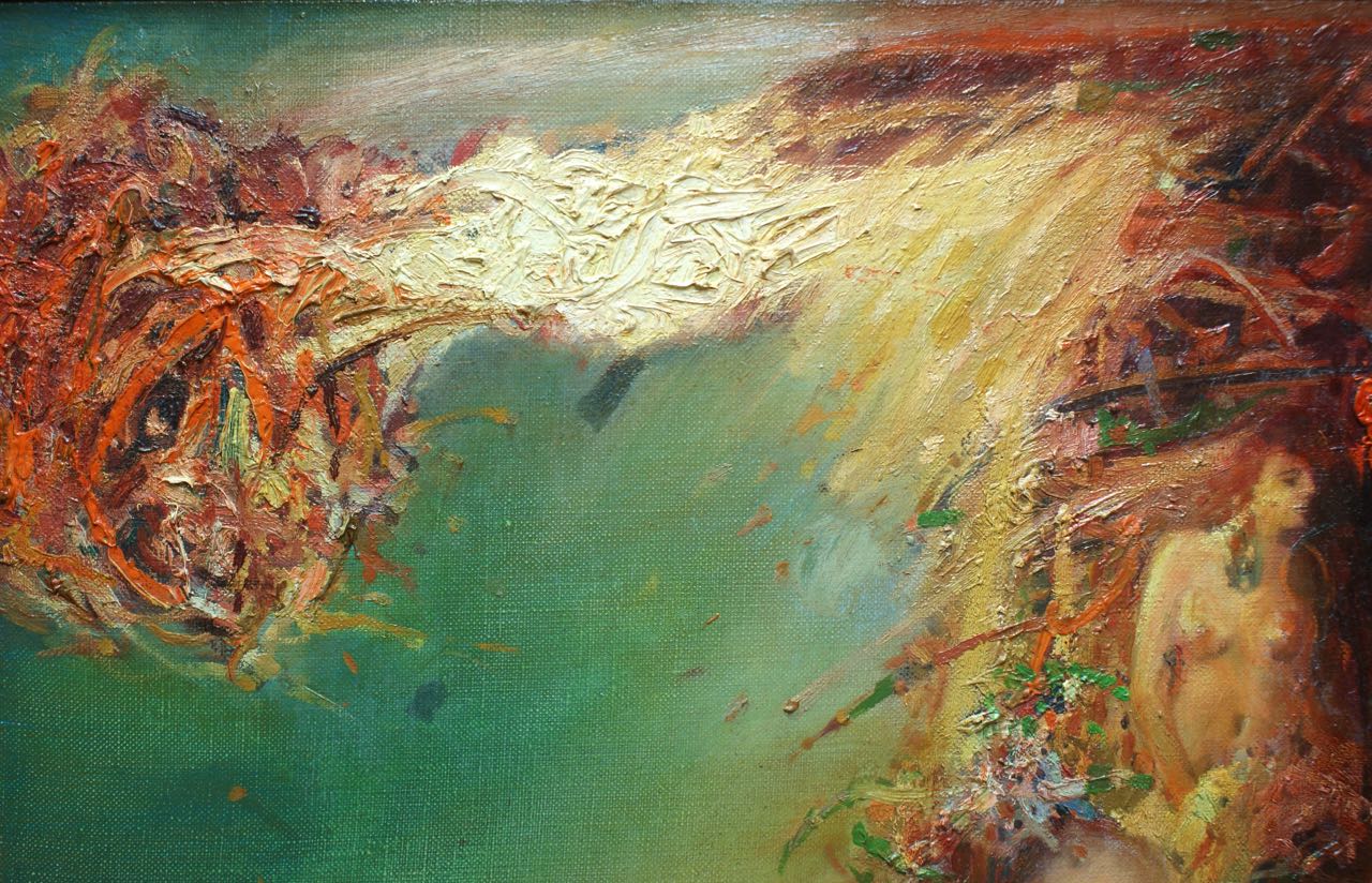 Krzysztof Krzywiński: Ölgemälde Wyspa Karmazynowego Króla, signiert datiert, 1990
