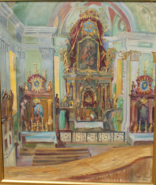 Gustav Wustman: Ölgemälde Barocker Kirchenraum mit Hochaltar, signiert datiert, 1920er Jahre