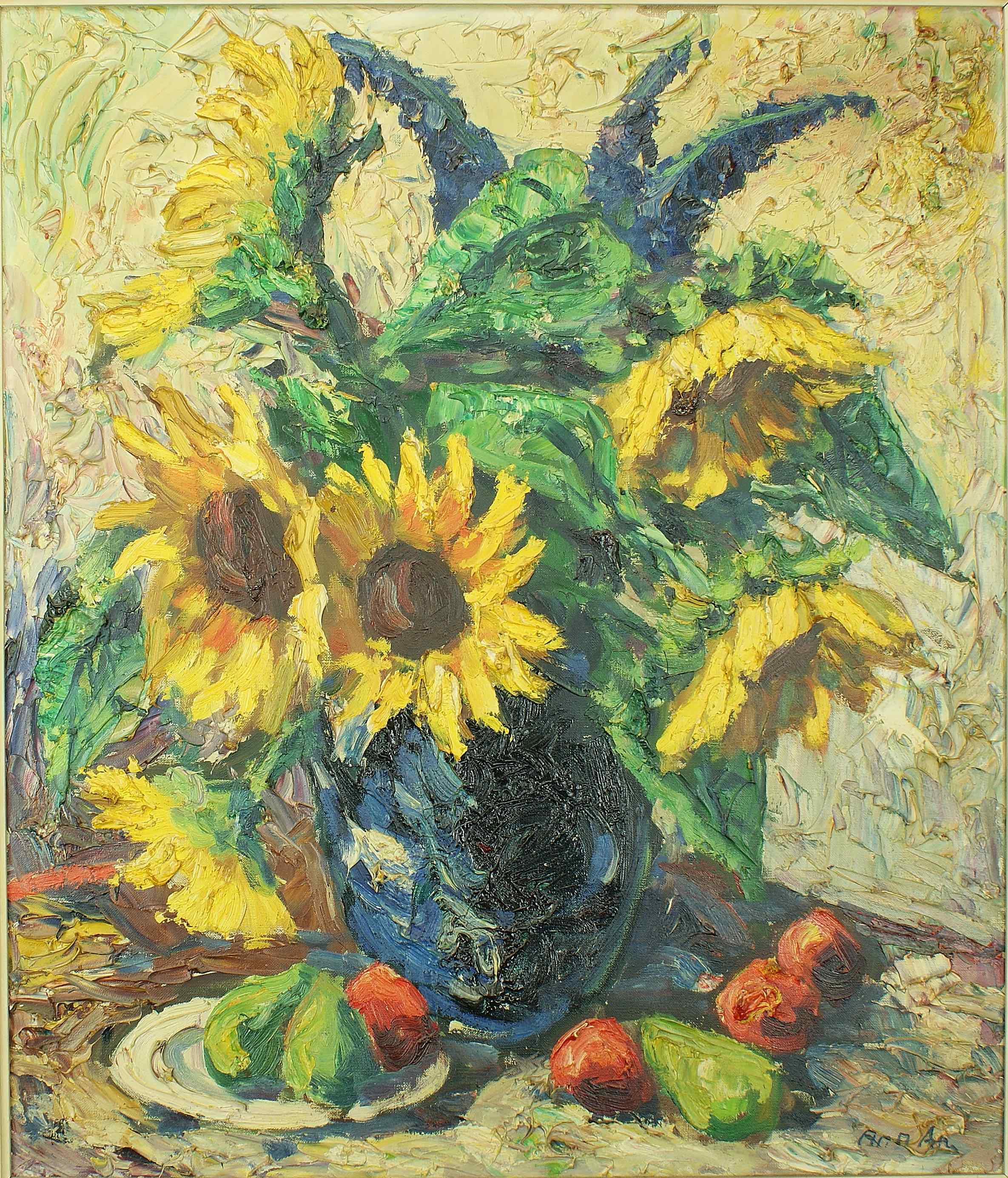 Finn Andersen: Ölgemälde Sonnenblumen, signiert, Expressionismus, erste Hälfte 20. Jahrhundert