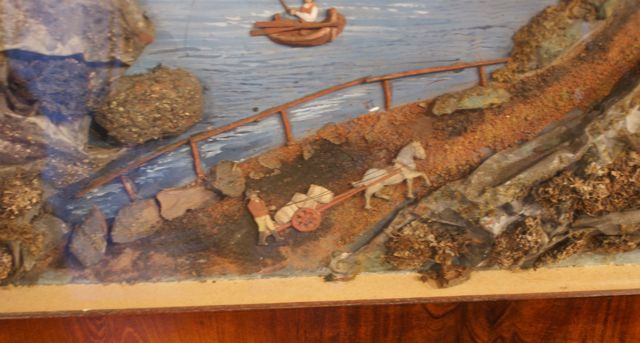 Biedermeier-Collage mit Fjordlandschaft, Papier und Naturmaterialien, Norddeutschland, um 1840
