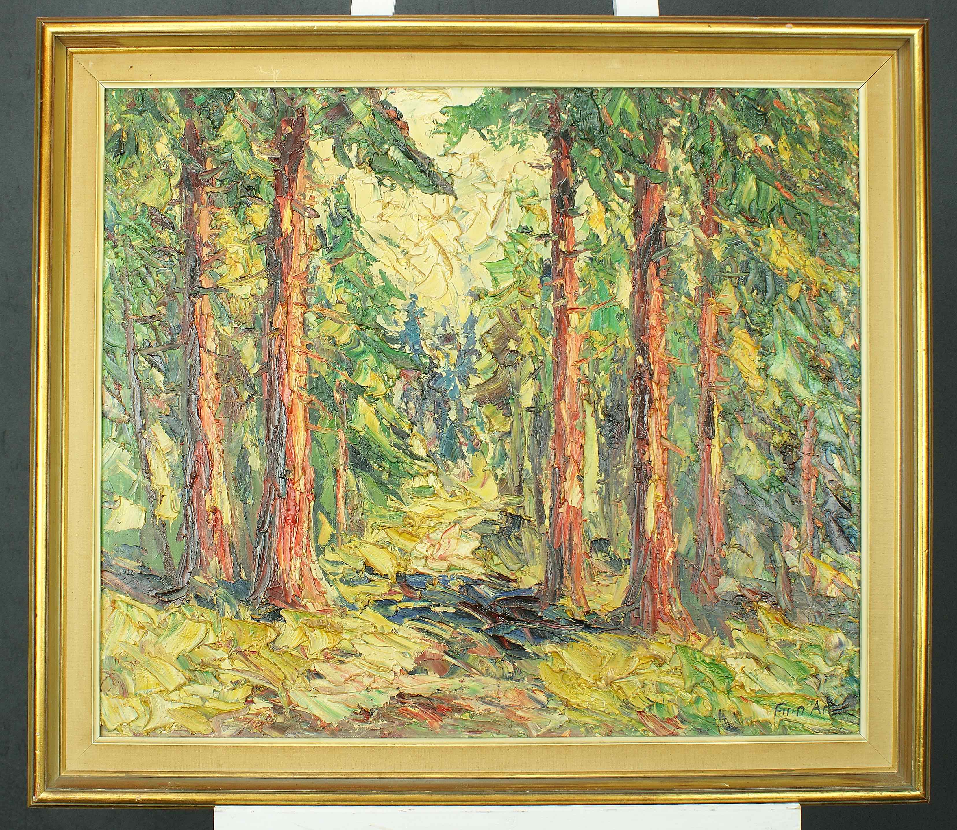 Finn Andersen: Ölgemälde Waldweg, signiert, Expressionismus, erste Hälfte 20. Jahrhundert